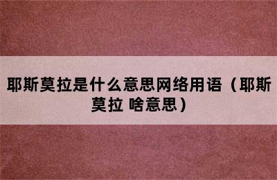 耶斯莫拉是什么意思网络用语（耶斯莫拉 啥意思）